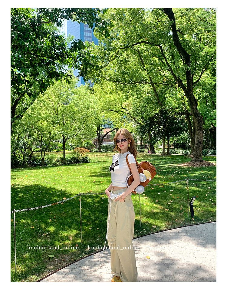 Lace Spliced Drawstring Straight Wide Leg Pants