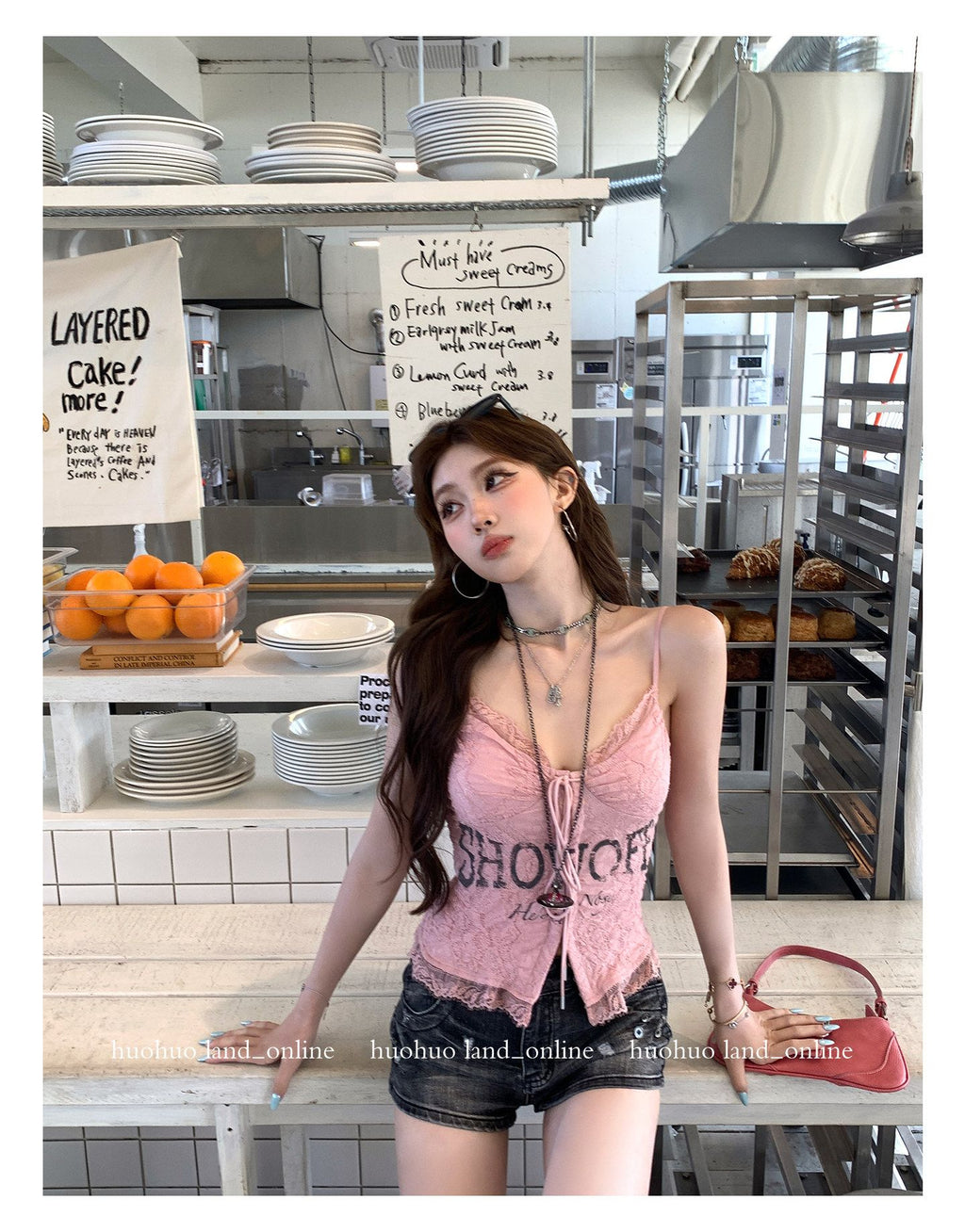 Lace Spliced Letter Print Chiffon Cami Top