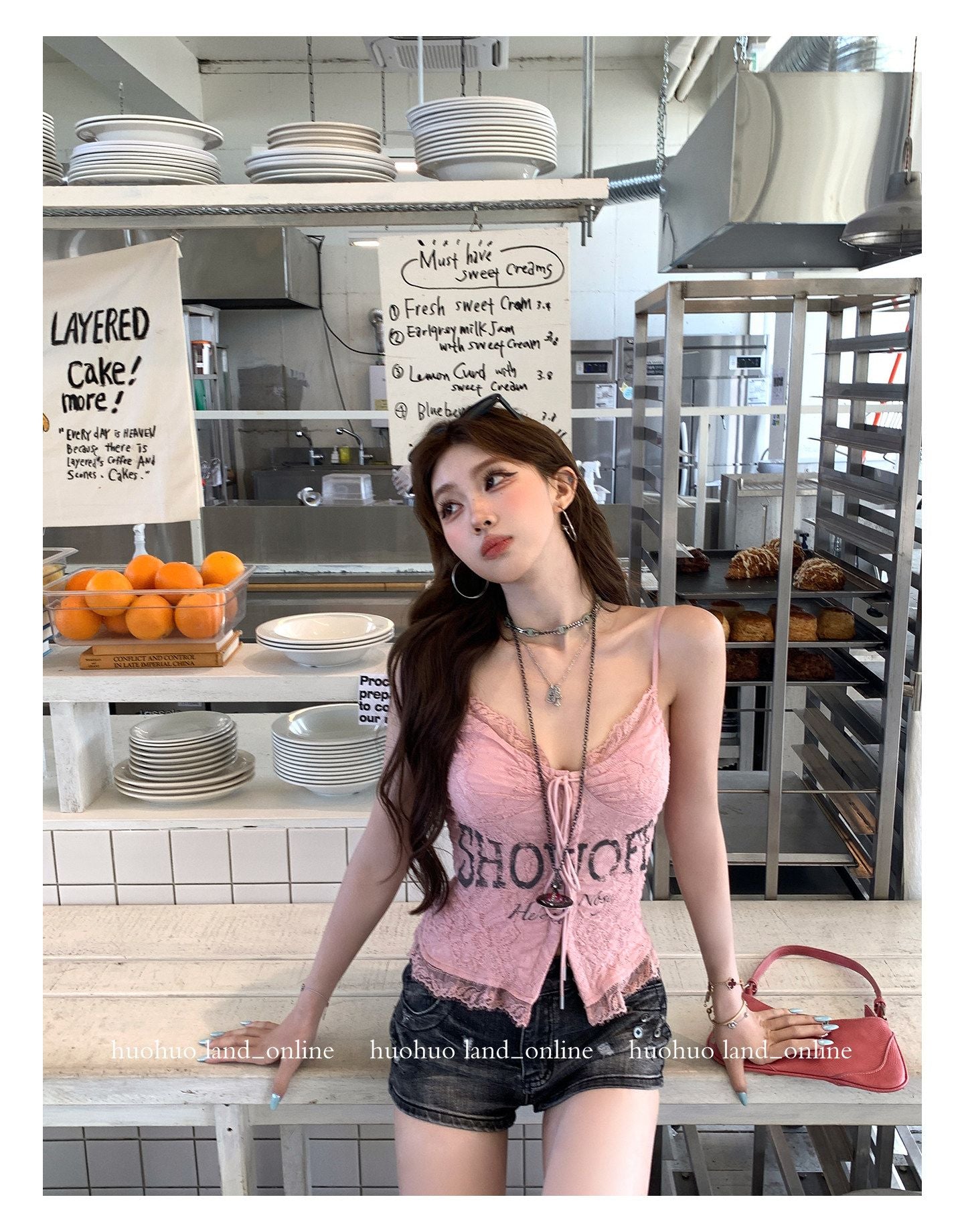 Lace Spliced Letter Print Chiffon Cami Top