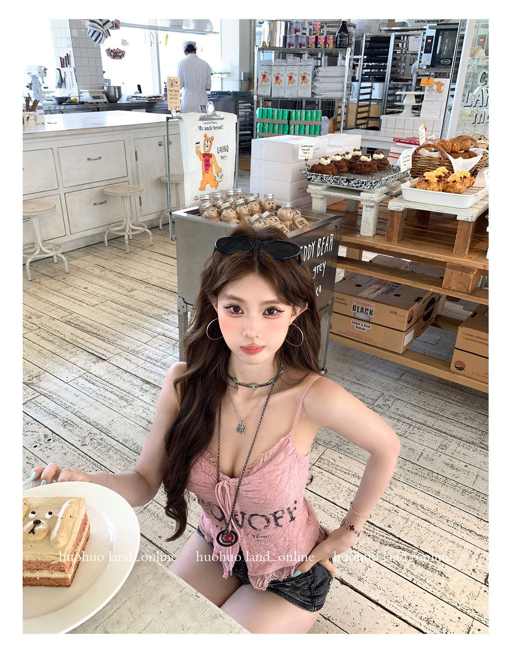 Lace Spliced Letter Print Chiffon Cami Top