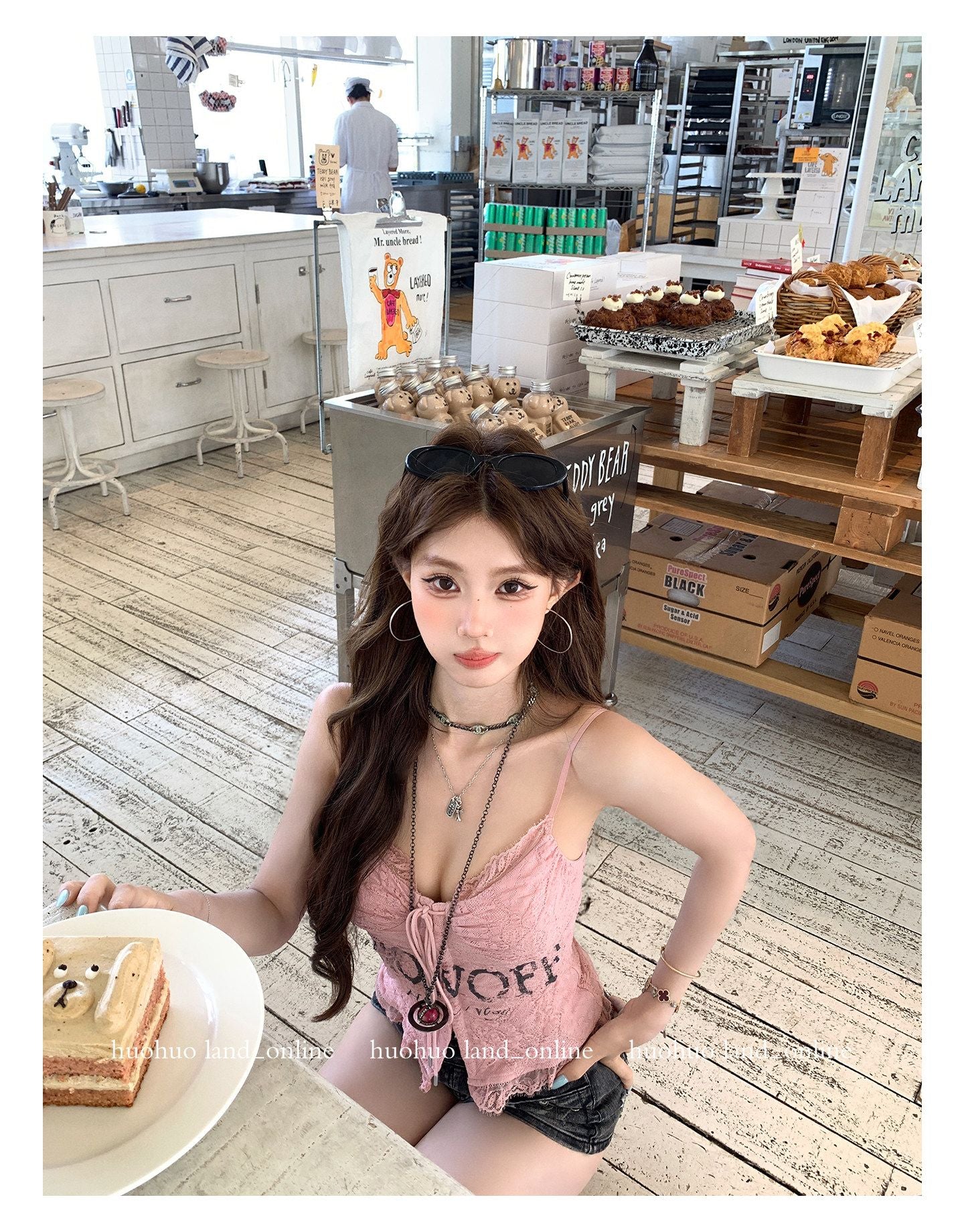 Lace Spliced Letter Print Chiffon Cami Top