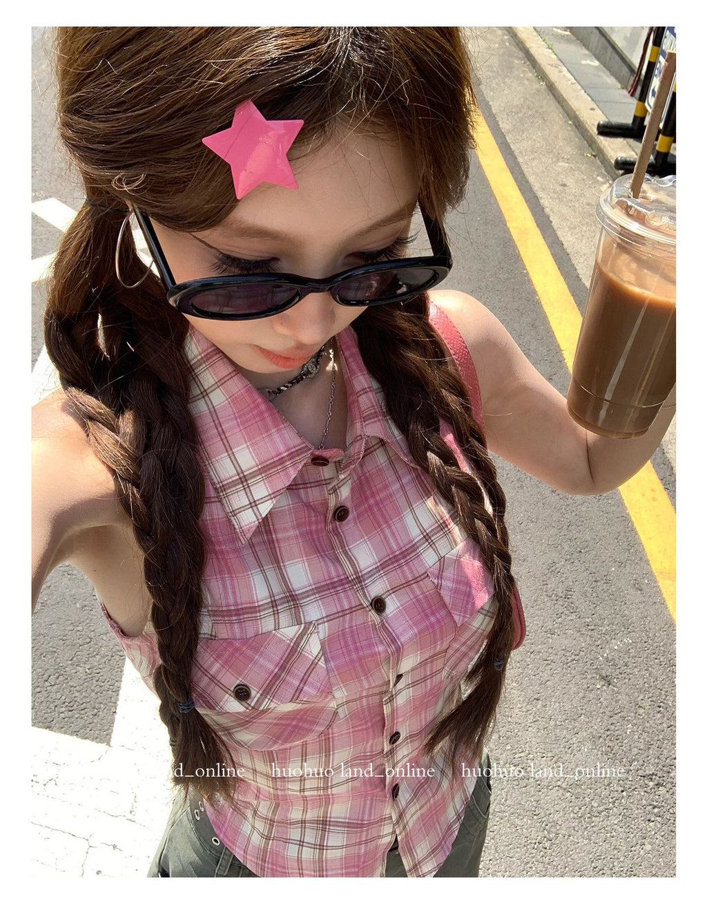 Collared Plaid Sleeveless Shirt