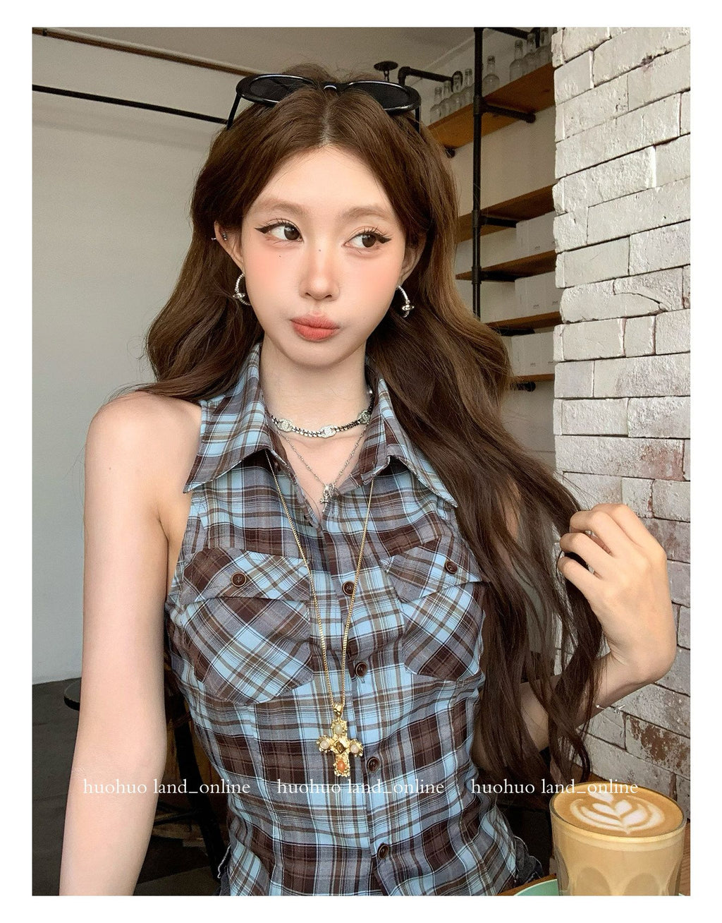 Collared Plaid Sleeveless Shirt