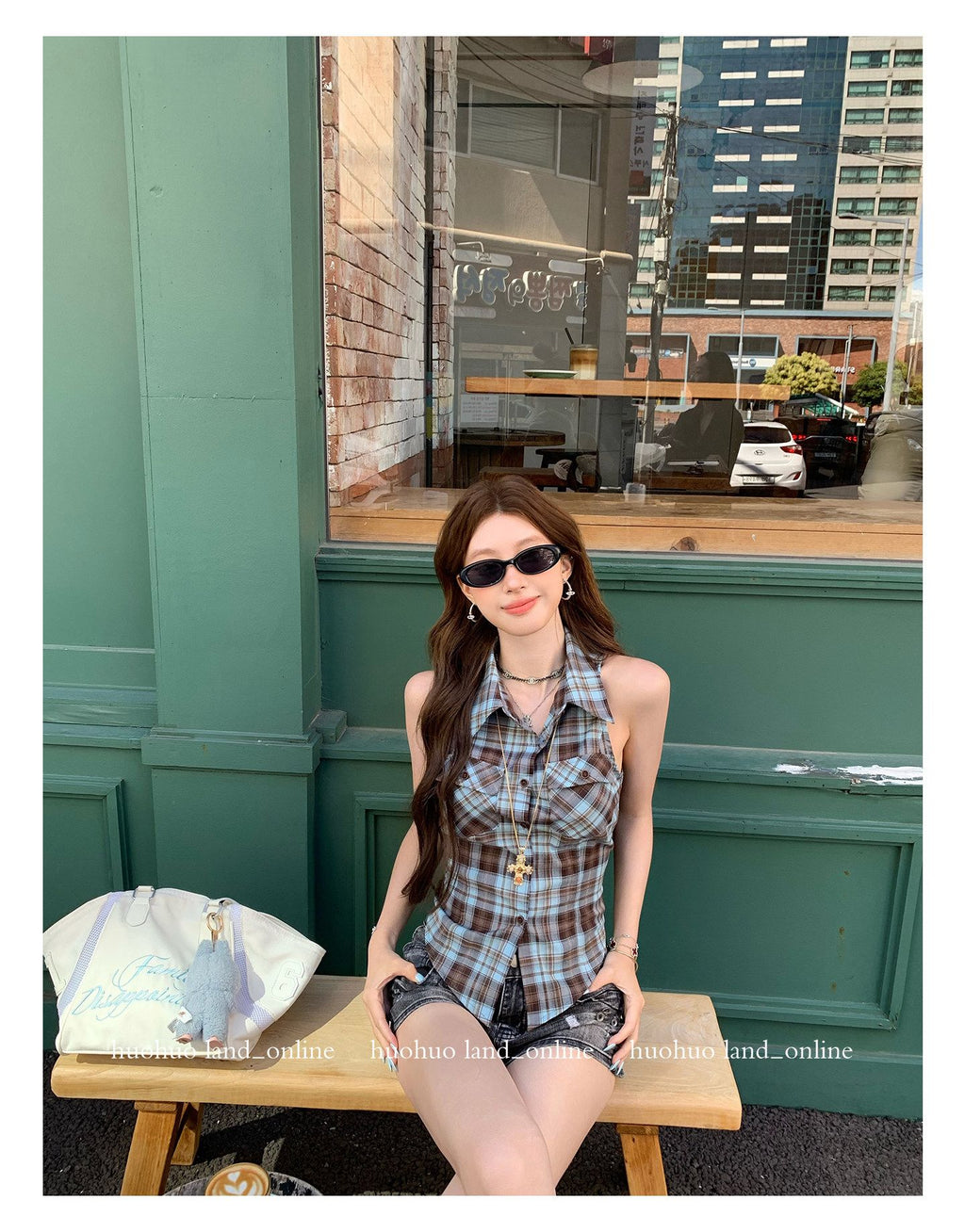 Collared Plaid Sleeveless Shirt