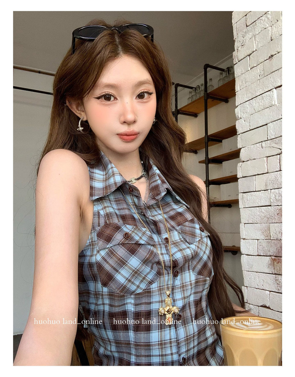 Collared Plaid Sleeveless Shirt