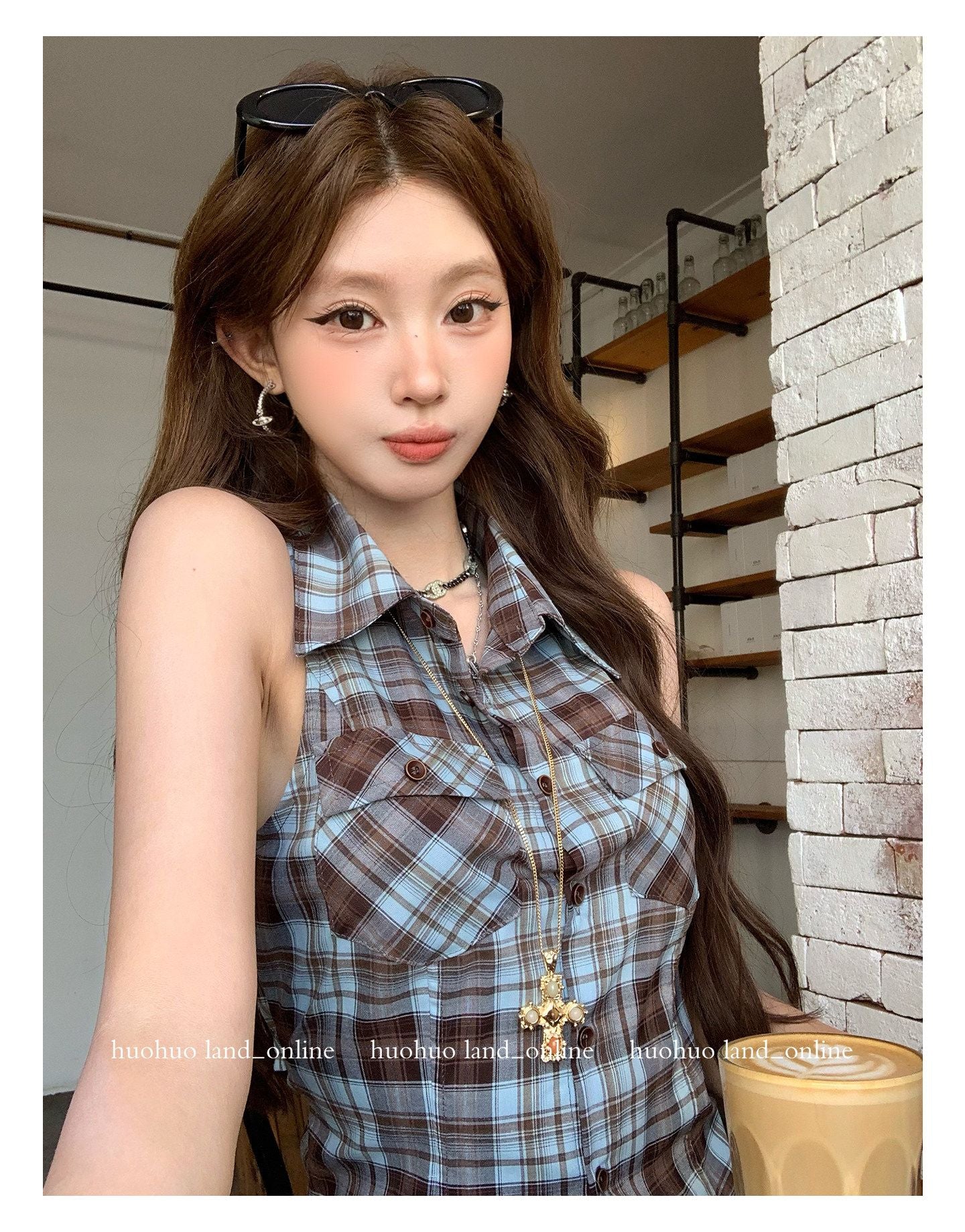 Collared Plaid Sleeveless Shirt