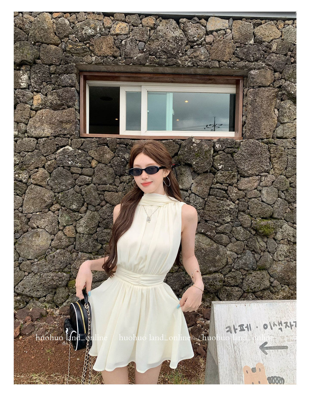 Sleeveless Dress with Ribbon Waist Tie