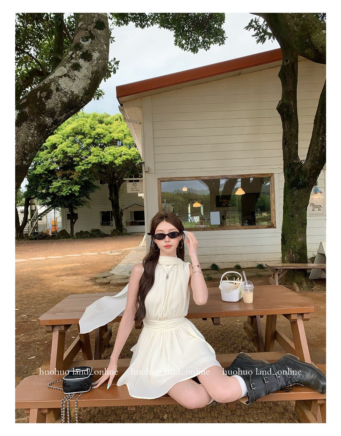 Sleeveless Dress with Ribbon Waist Tie
