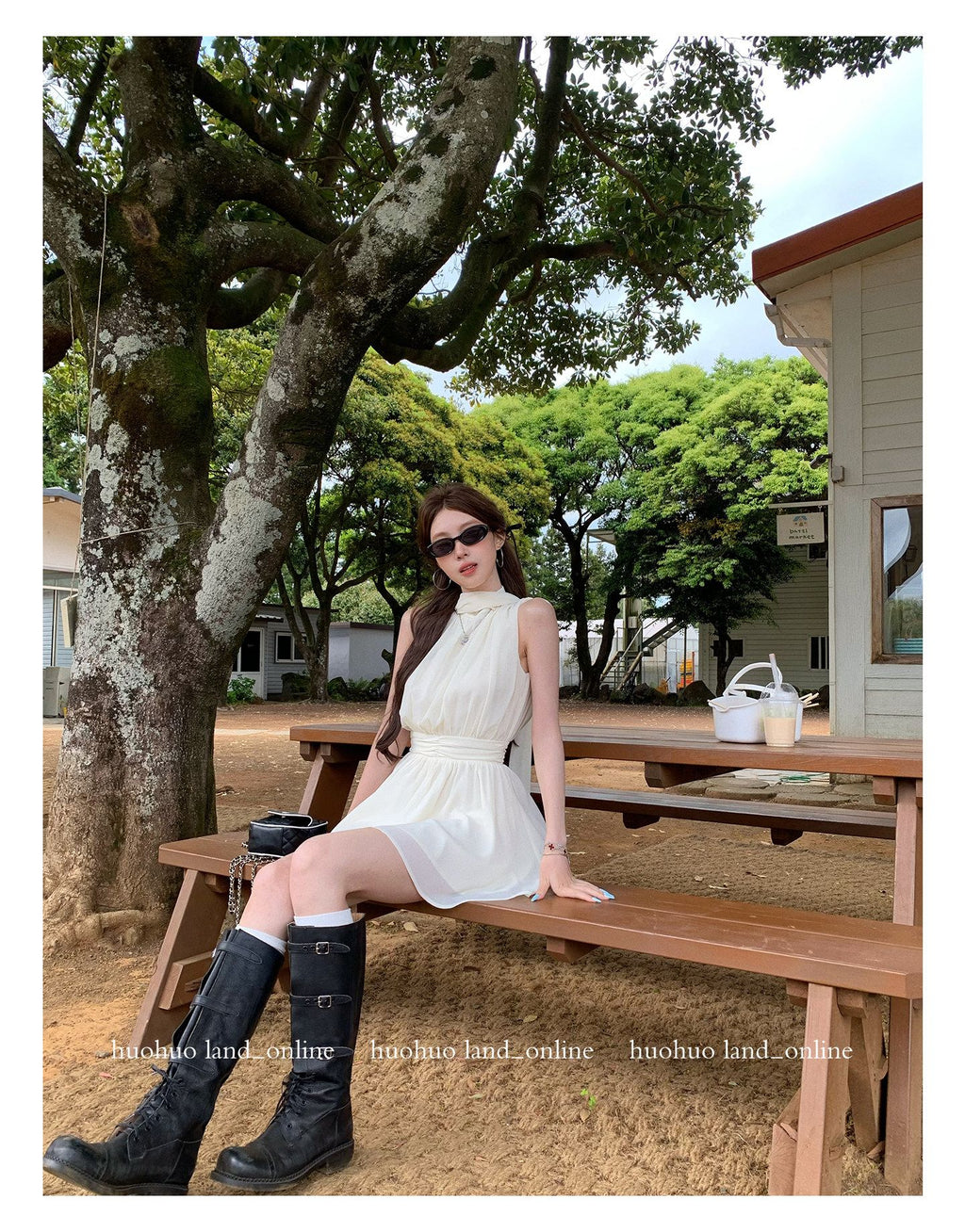 Sleeveless Dress with Ribbon Waist Tie