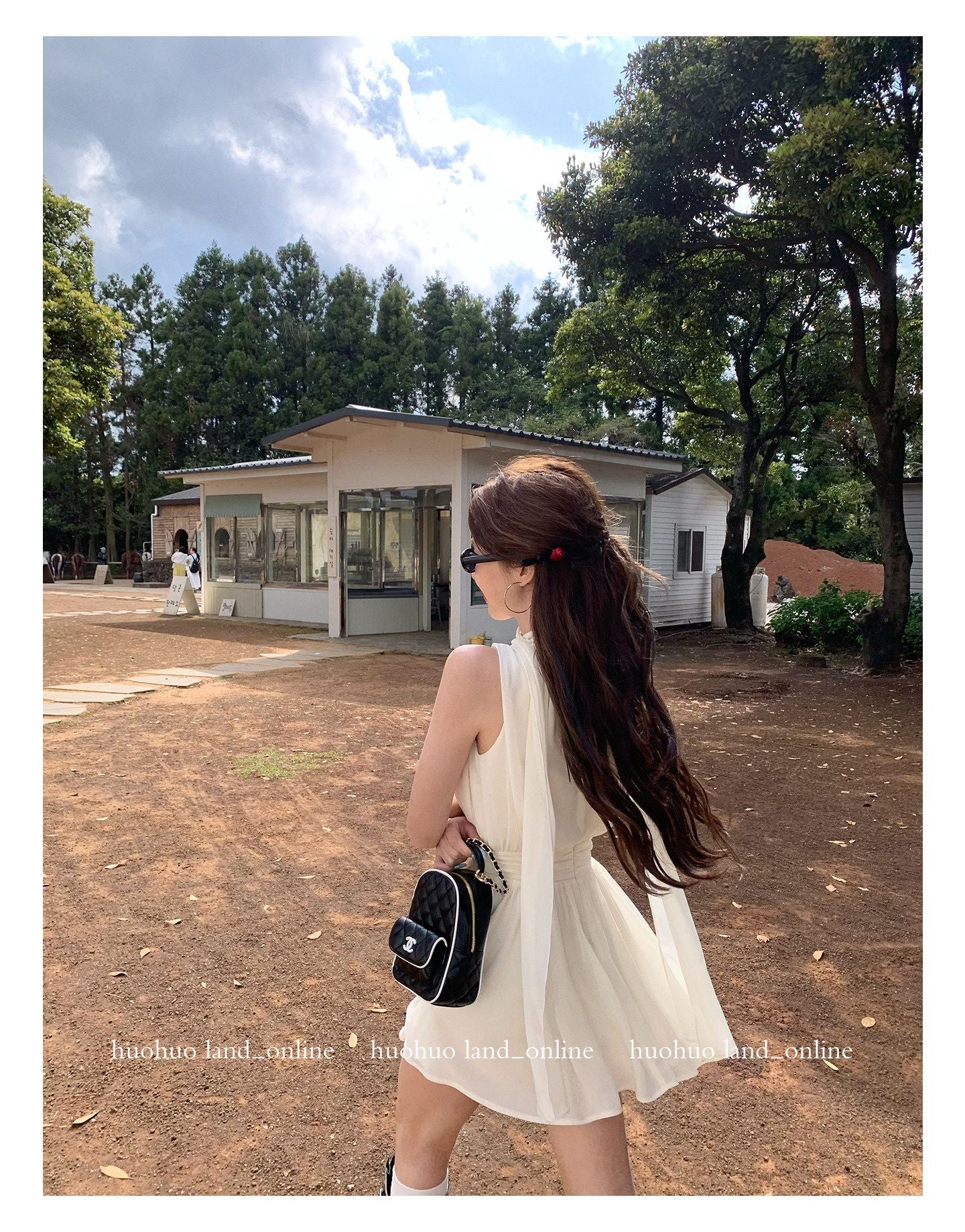 Sleeveless Dress with Ribbon Waist Tie