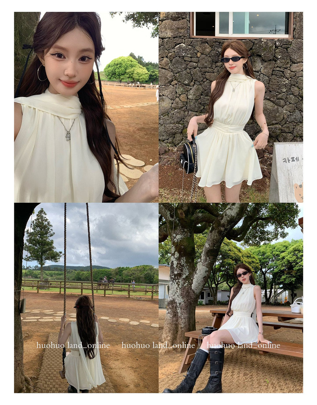 Sleeveless Dress with Ribbon Waist Tie