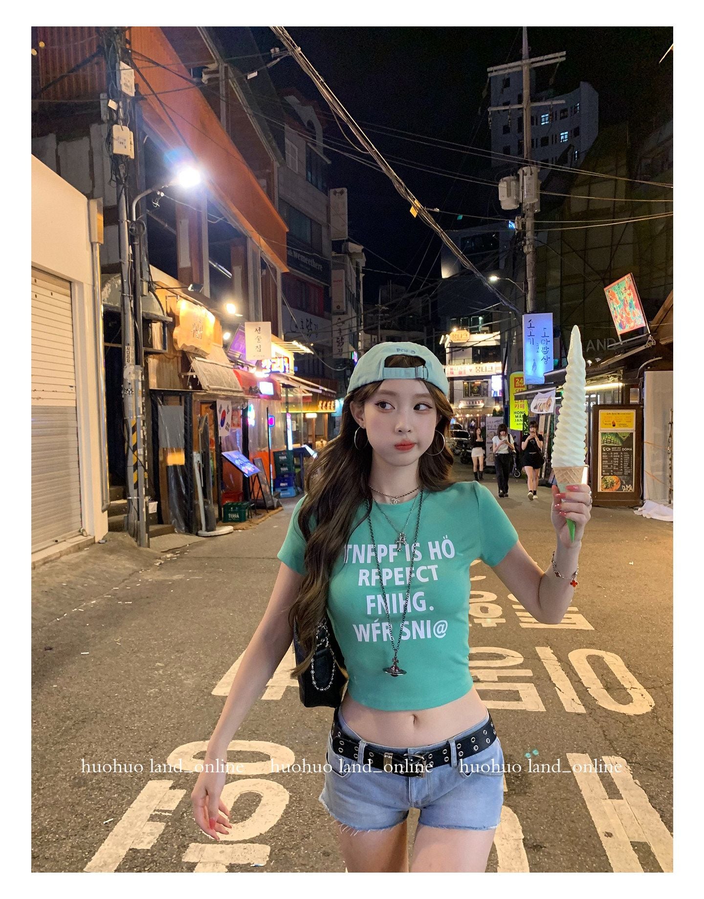 Color Block Letter Print Regular Shoulder Waist Cinched T-shirt