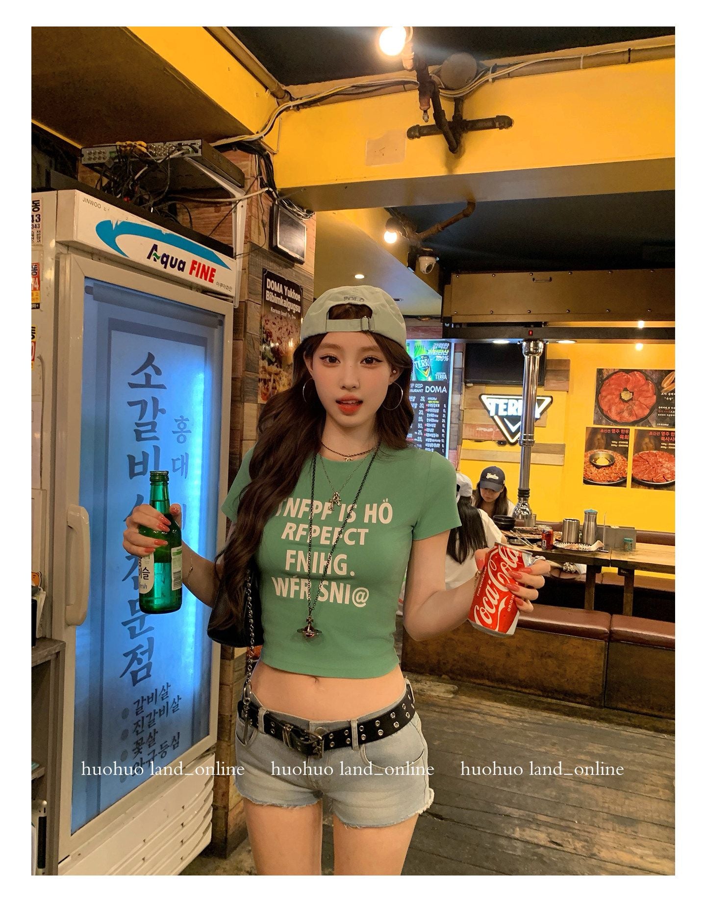Color Block Letter Print Regular Shoulder Waist Cinched T-shirt