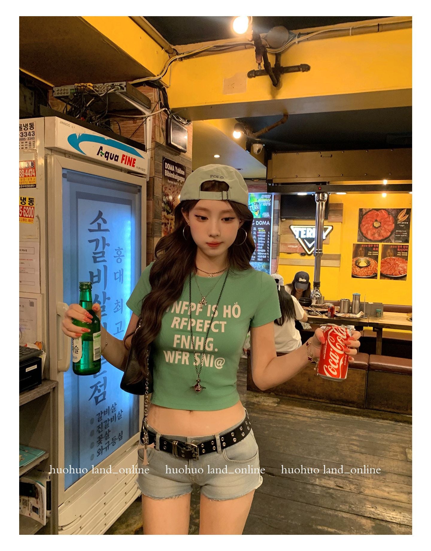 Color Block Letter Print Regular Shoulder Waist Cinched T-shirt