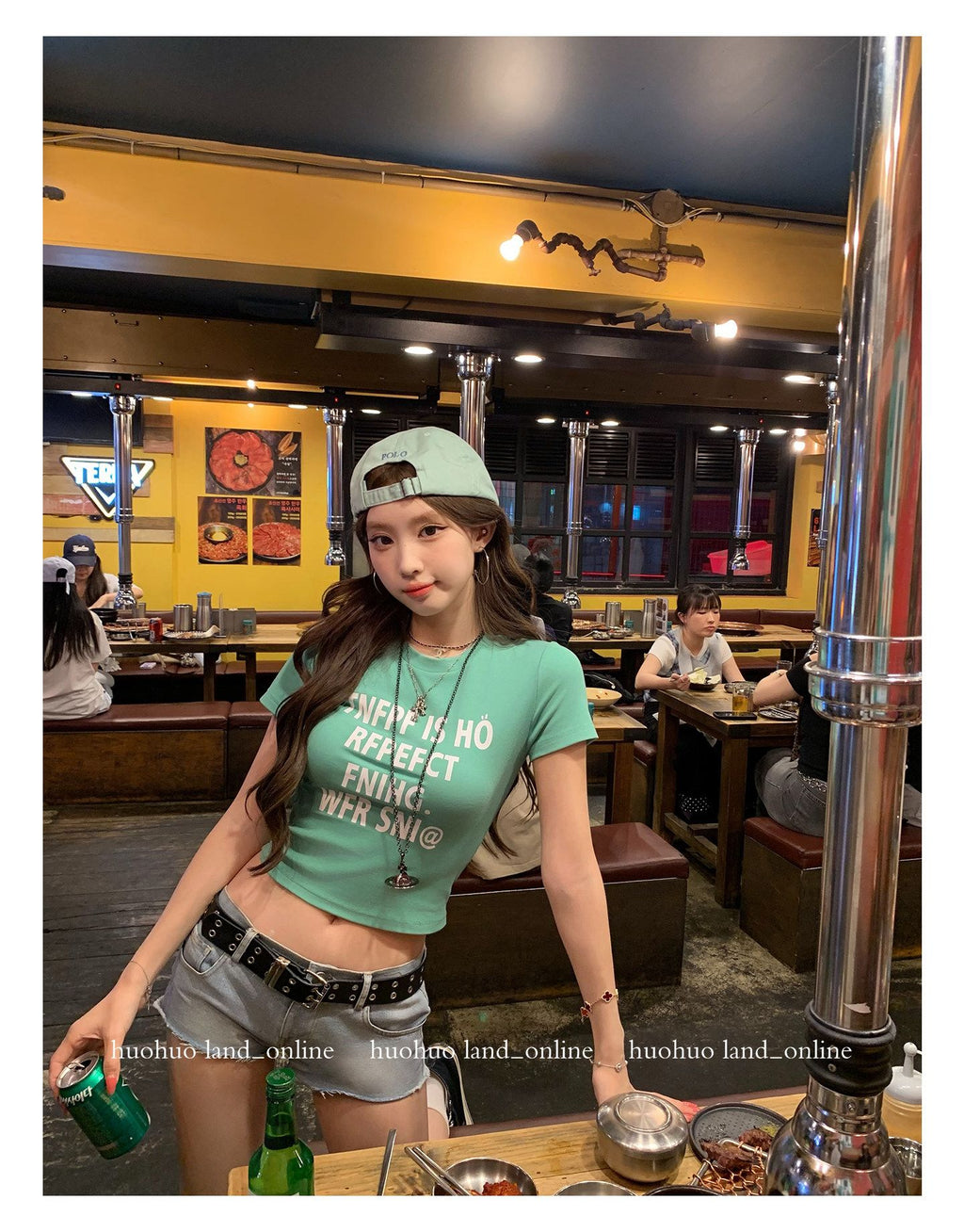 Color Block Letter Print Regular Shoulder Waist Cinched T-shirt