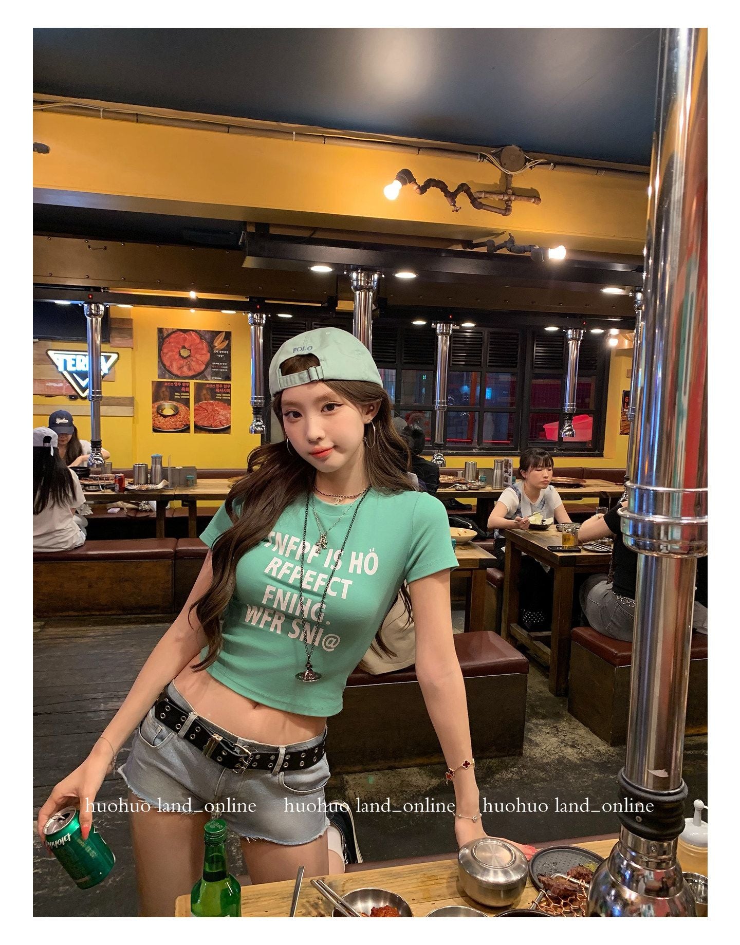 Color Block Letter Print Regular Shoulder Waist Cinched T-shirt