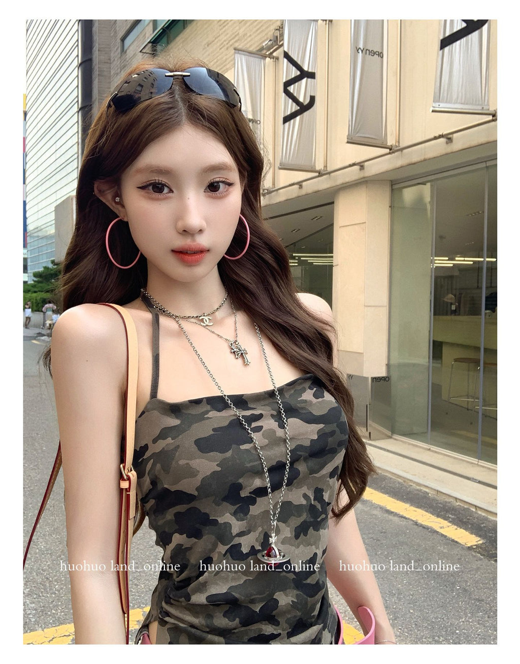 Camouflage Print Halter Bandeau Slim Stretch Cami