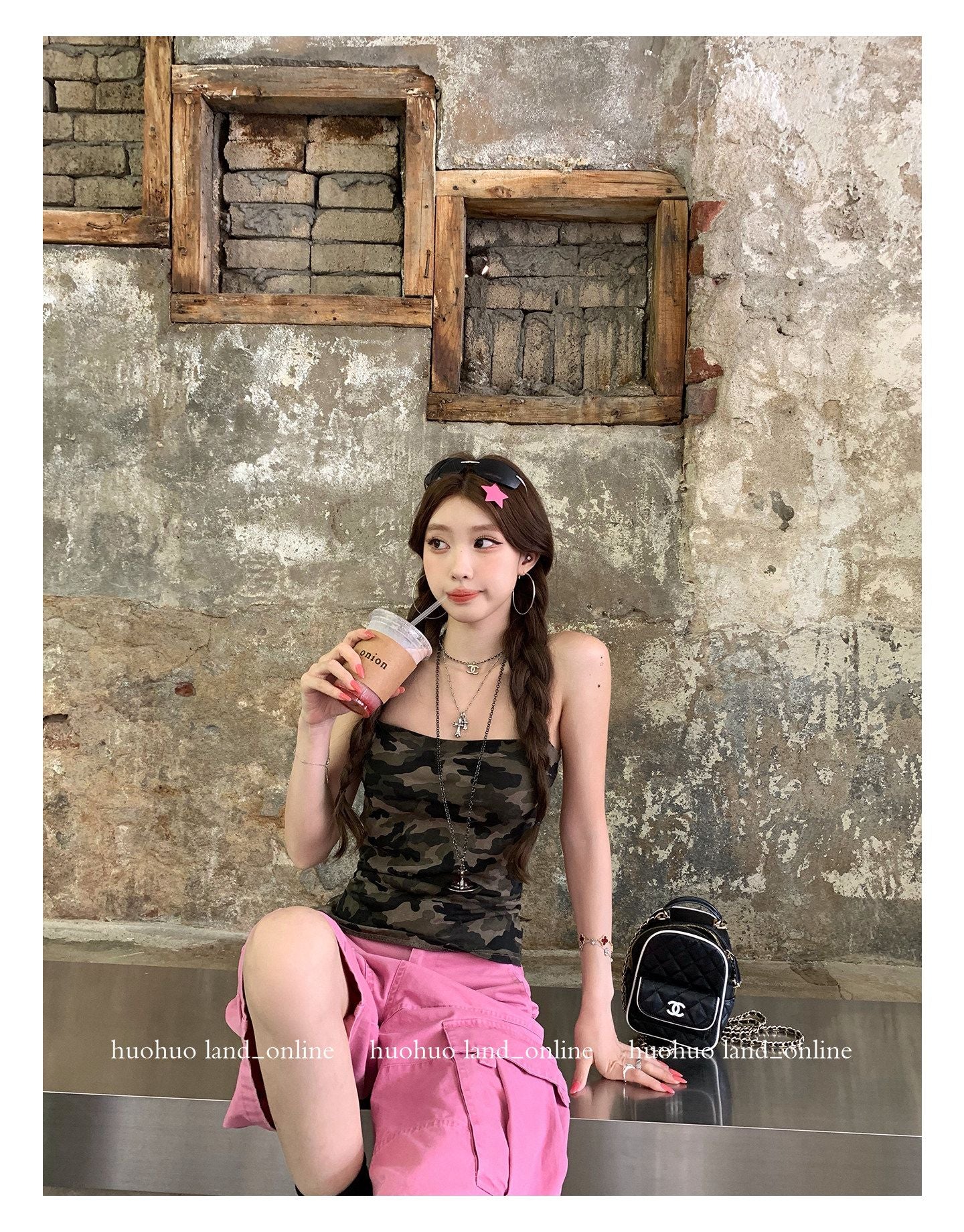 Camouflage Print Halter Bandeau Slim Stretch Cami