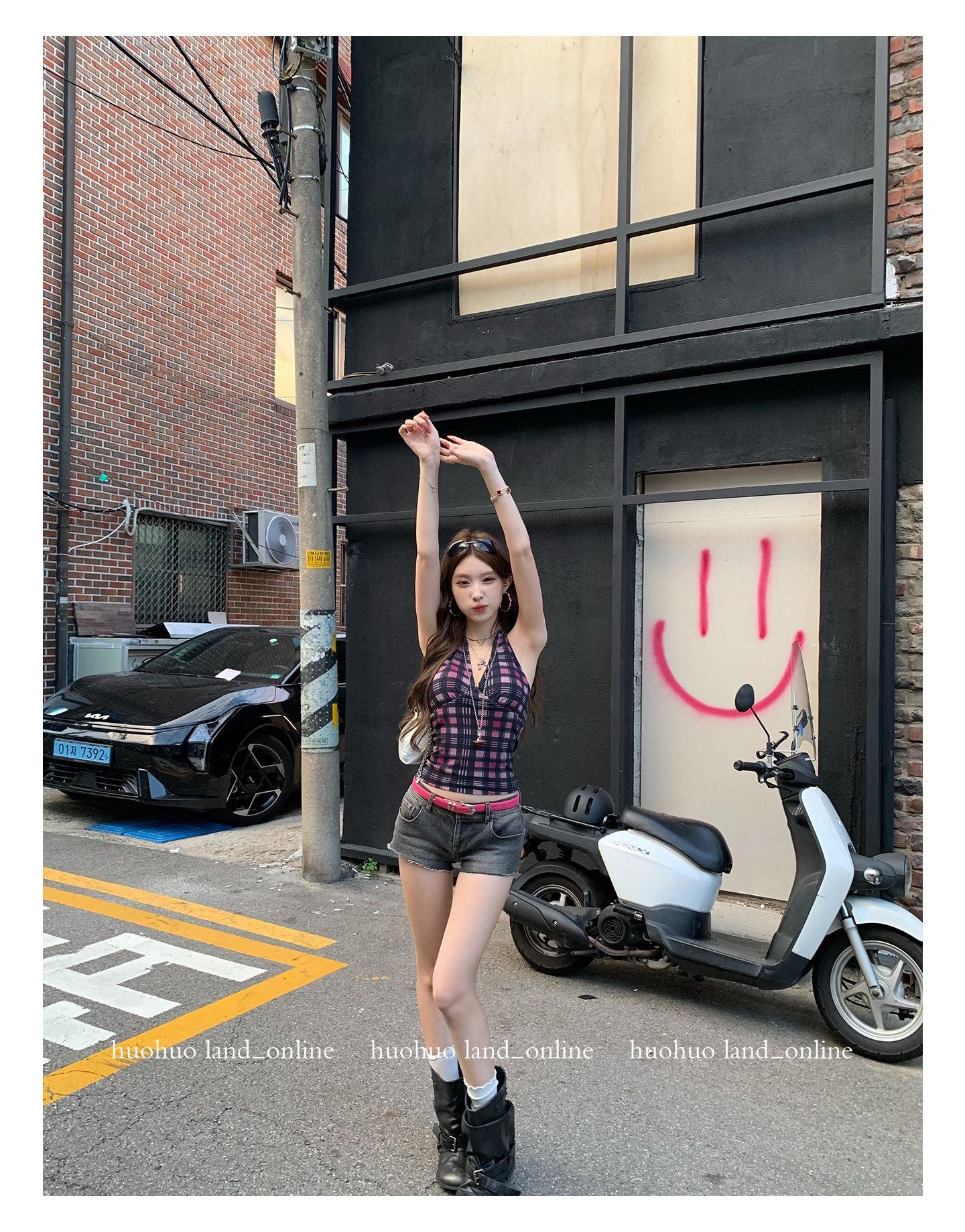 Deconstructed Plaid Stretch Halter Tank Top