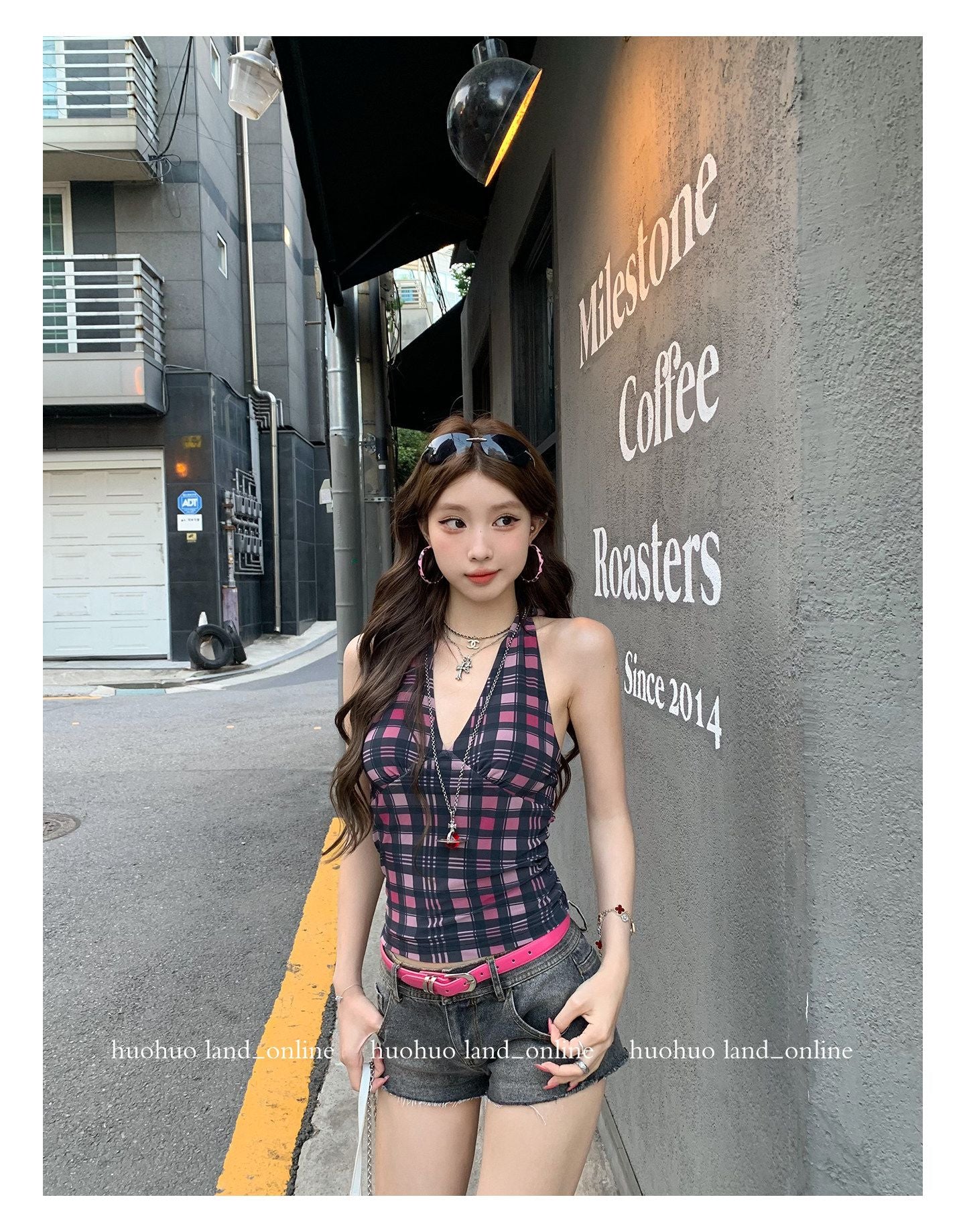 Deconstructed Plaid Stretch Halter Tank Top