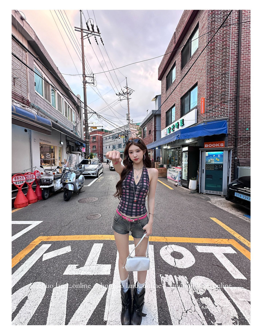 Deconstructed Plaid Stretch Halter Tank Top