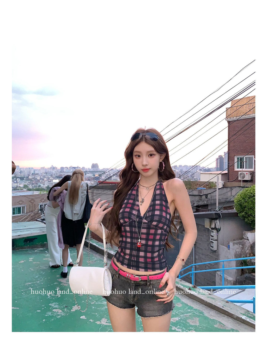 Deconstructed Plaid Stretch Halter Tank Top