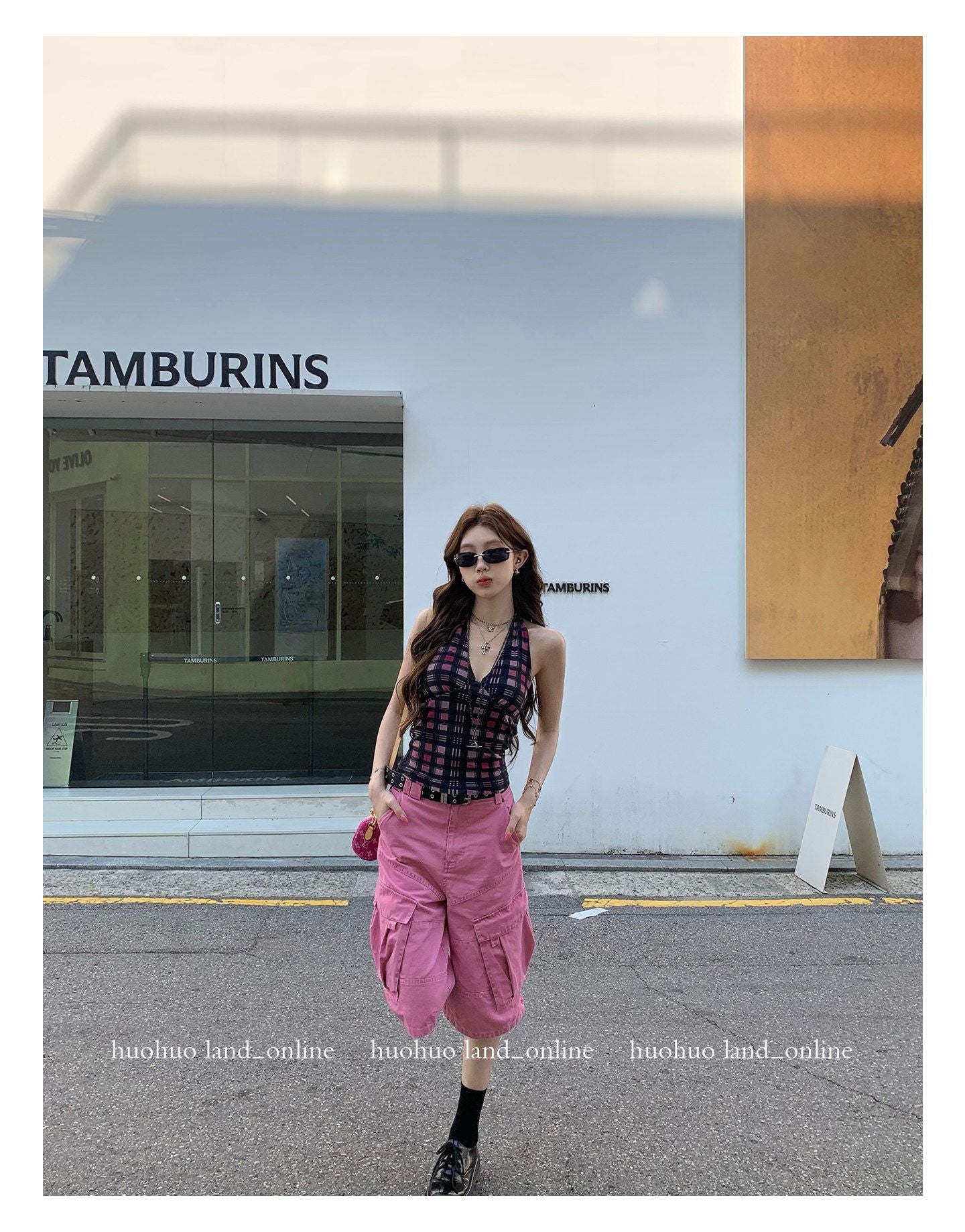 Deconstructed Plaid Stretch Halter Tank Top