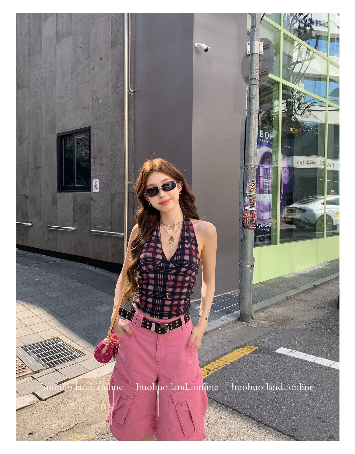 Deconstructed Plaid Stretch Halter Tank Top