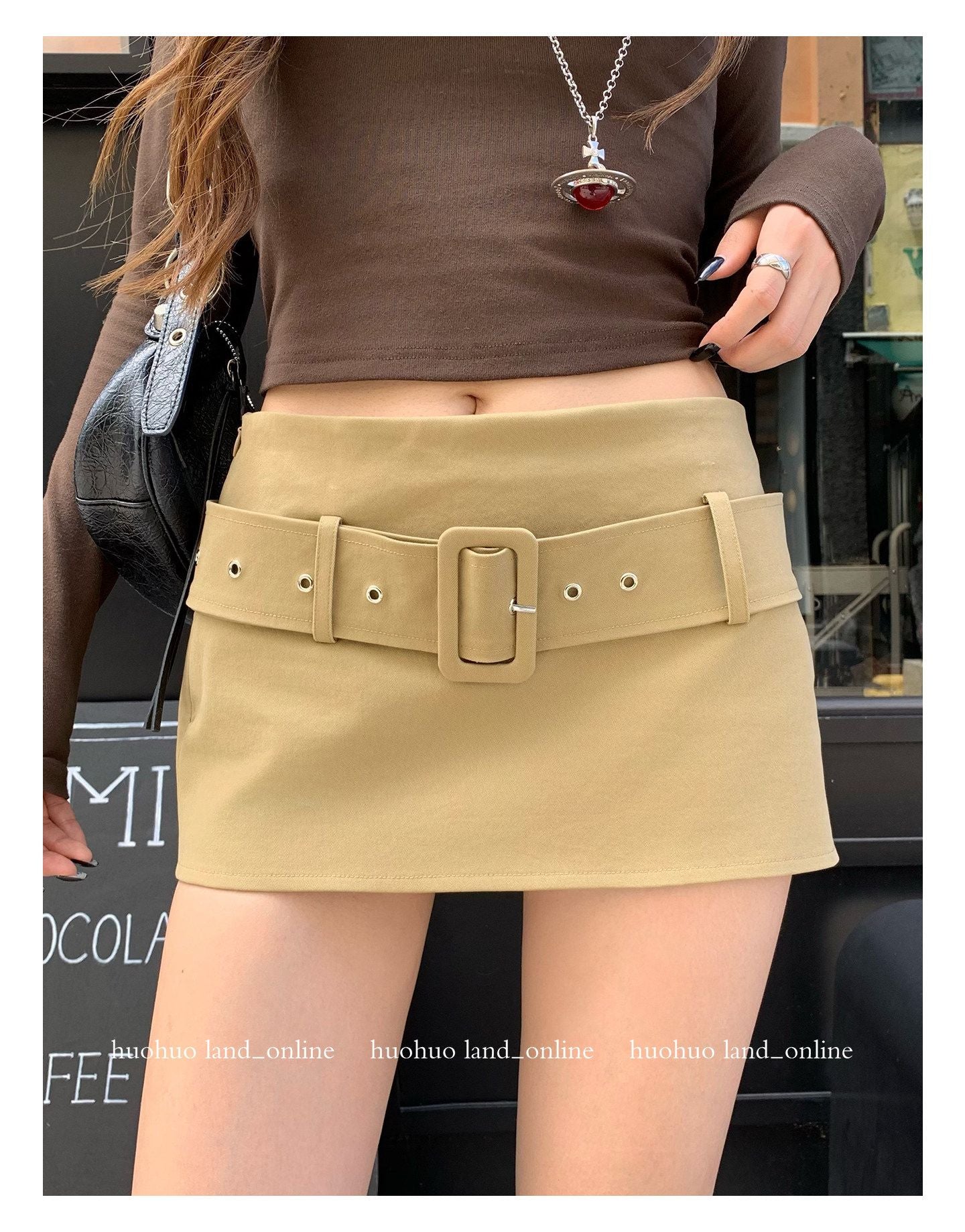 Vintage Y2K Low‑Rise Slim‑Fit Skirt with Wide Belt