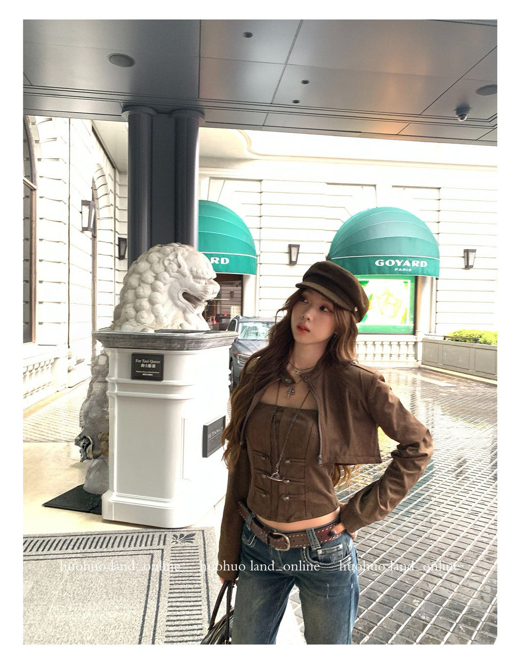 Brown Button‑Front Suede Co‑ord Set