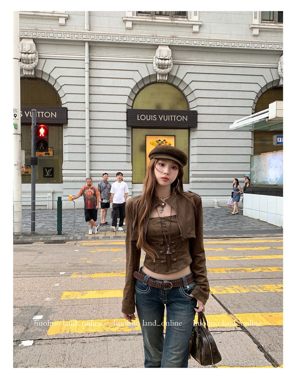 Brown Button‑Front Suede Co‑ord Set