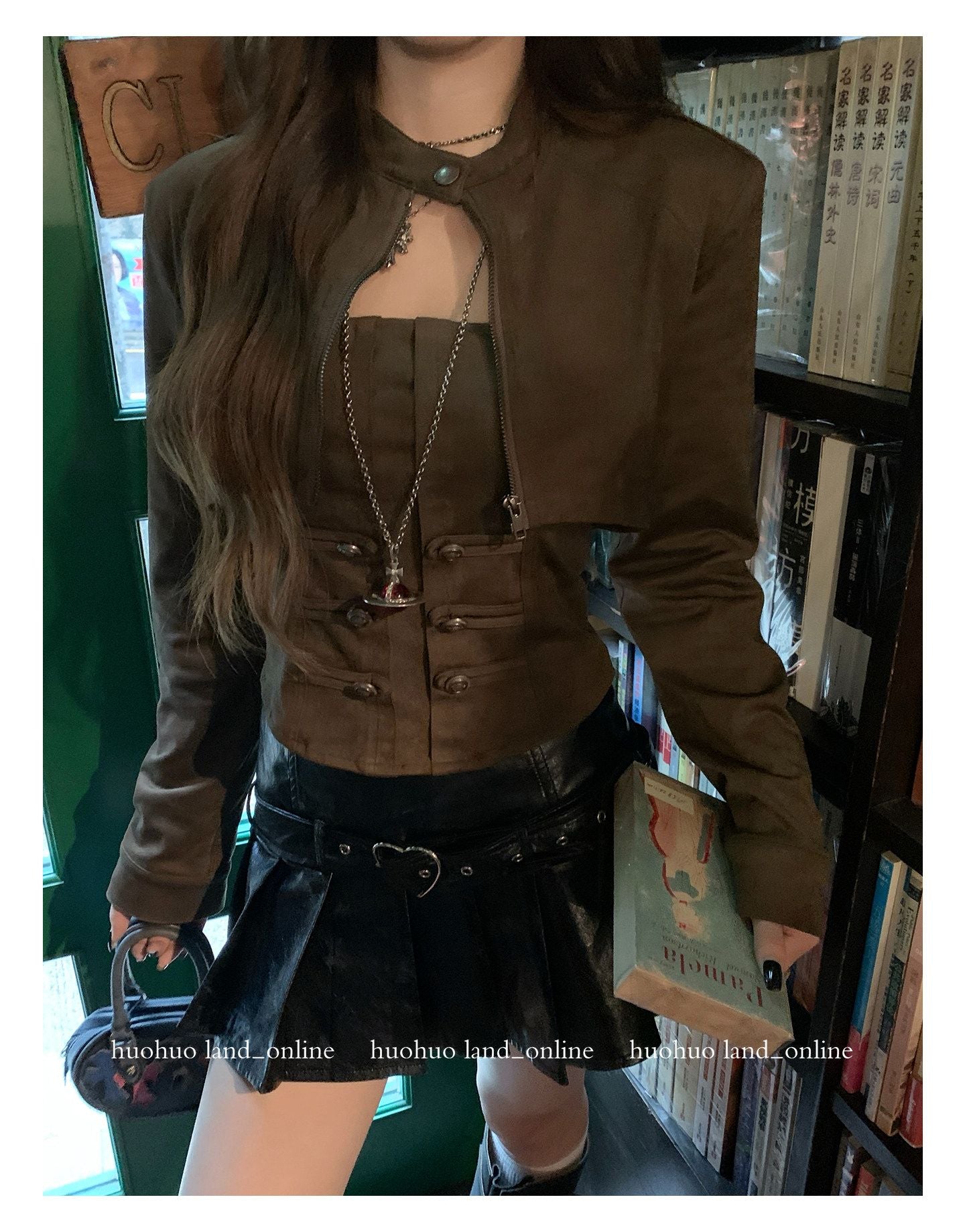 Brown Button‑Front Suede Co‑ord Set