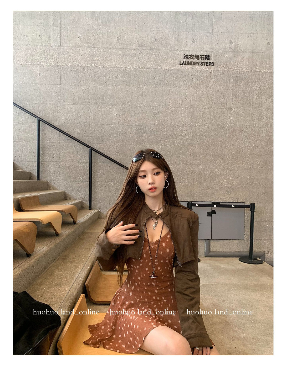디어 스폿 프린트 러플 캐미 드레스