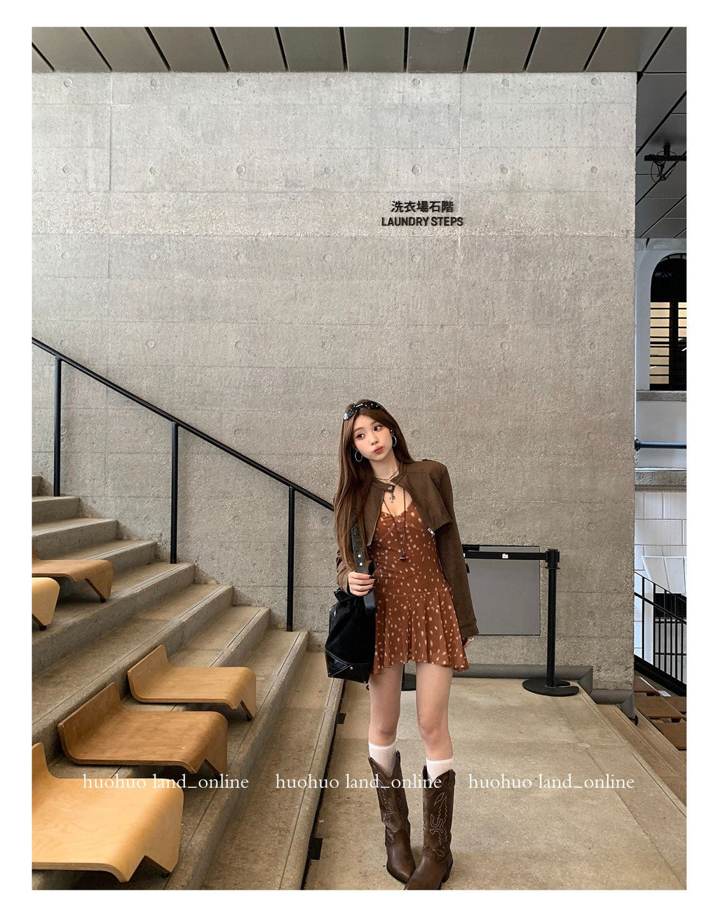 디어 스폿 프린트 러플 캐미 드레스