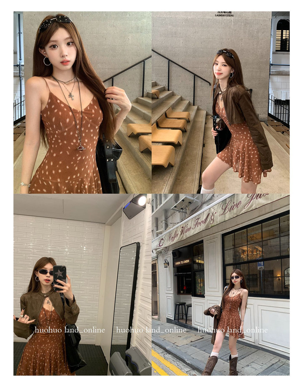 디어 스폿 프린트 러플 캐미 드레스
