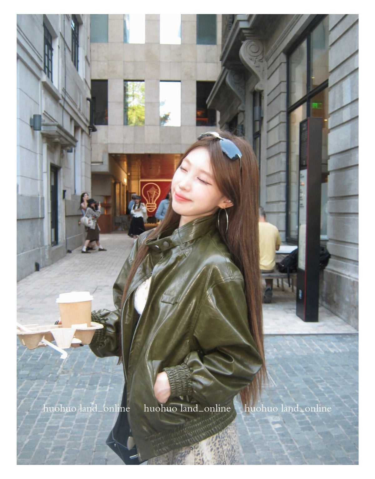 Motorcycle Style Loose Stand Collar PU Jacket