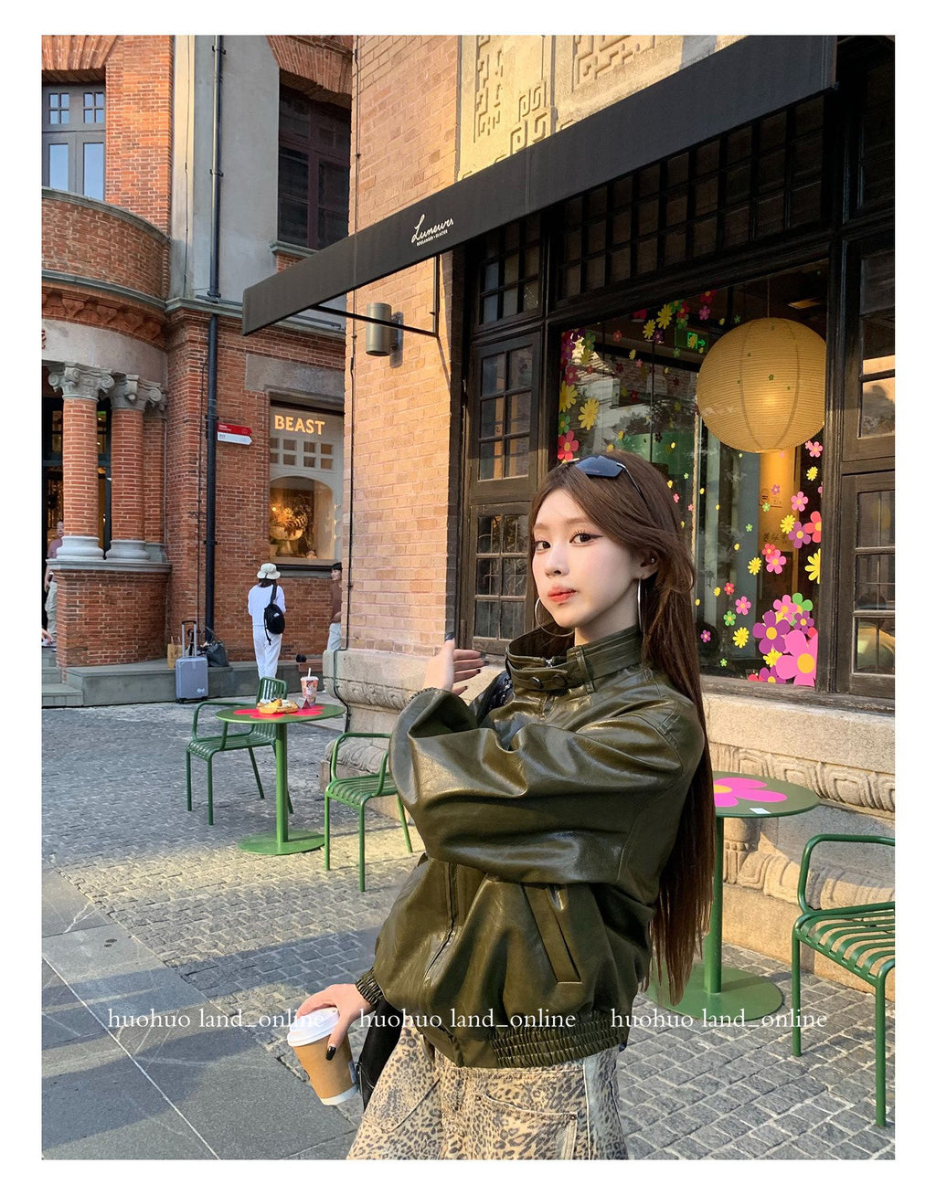 Motorcycle Style Loose Stand Collar PU Jacket
