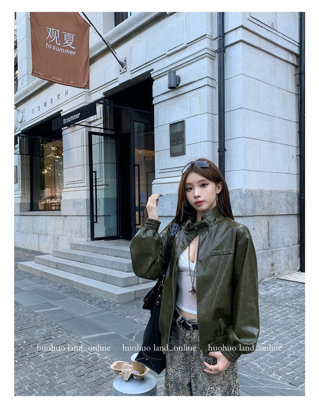 Motorcycle Style Loose Stand Collar PU Jacket