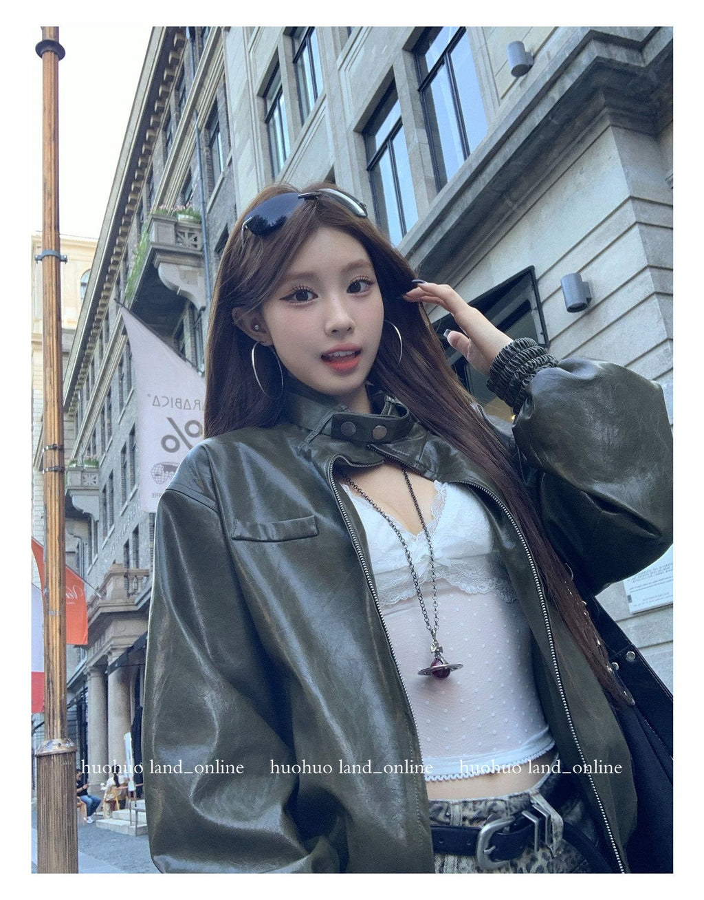 Motorcycle Style Loose Stand Collar PU Jacket