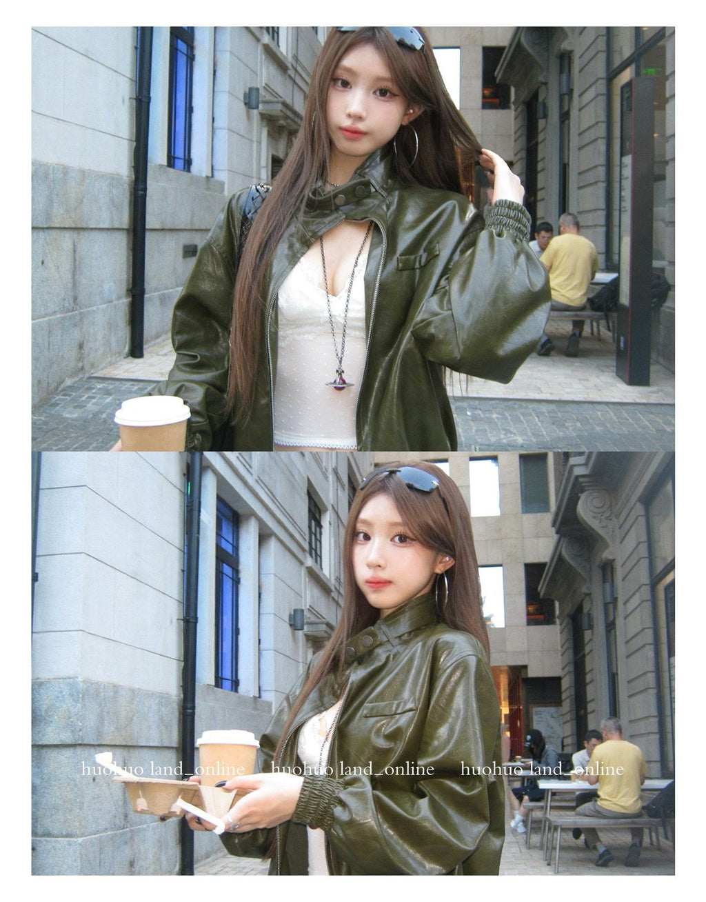 Motorcycle Style Loose Stand Collar PU Jacket