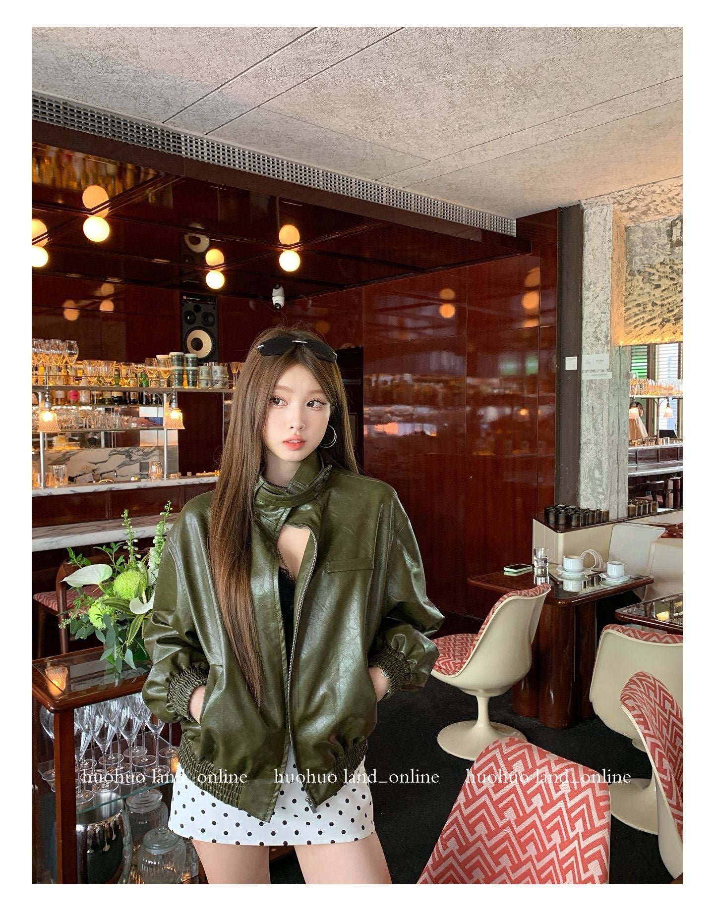 Motorcycle Style Loose Stand Collar PU Jacket