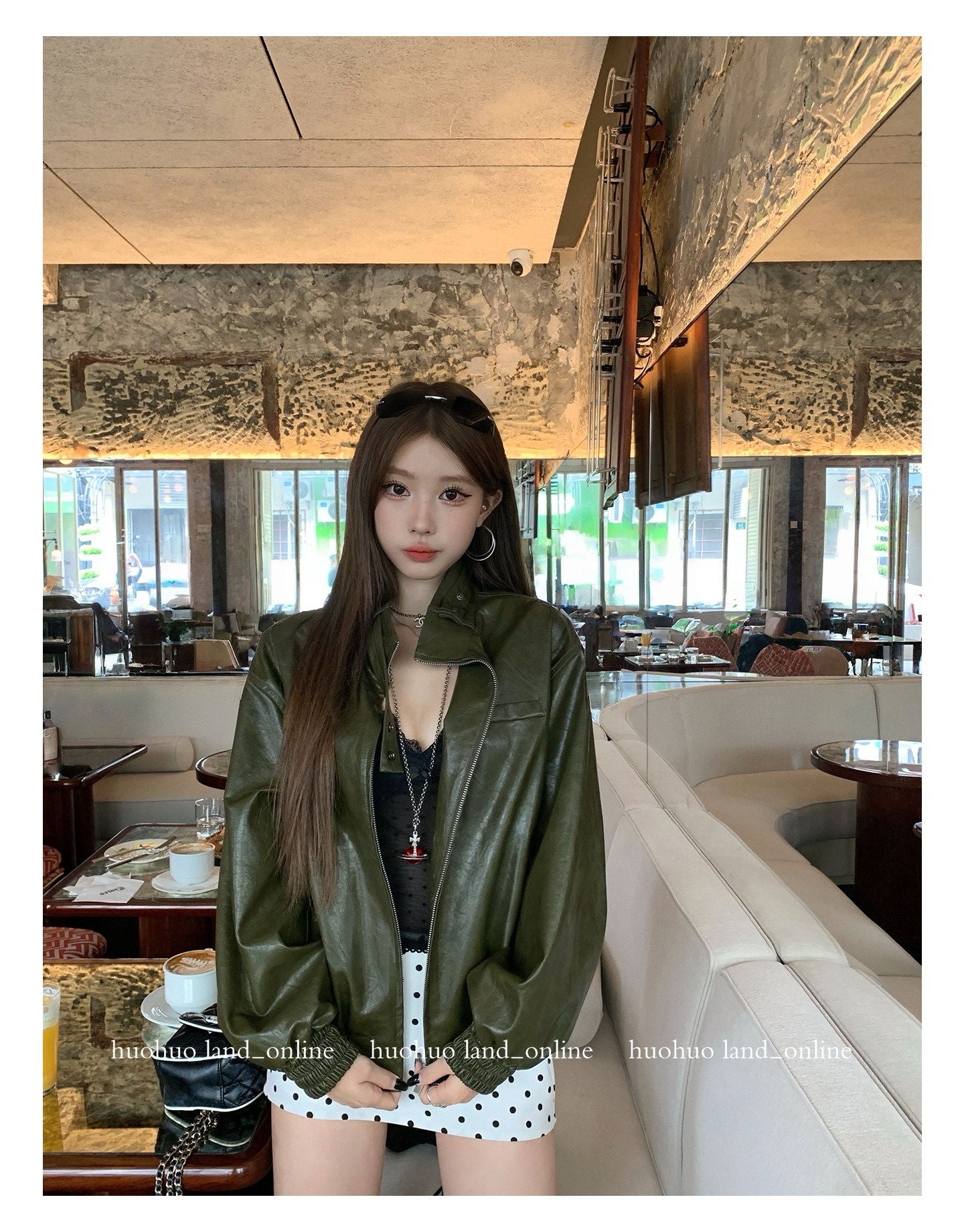 Motorcycle Style Loose Stand Collar PU Jacket