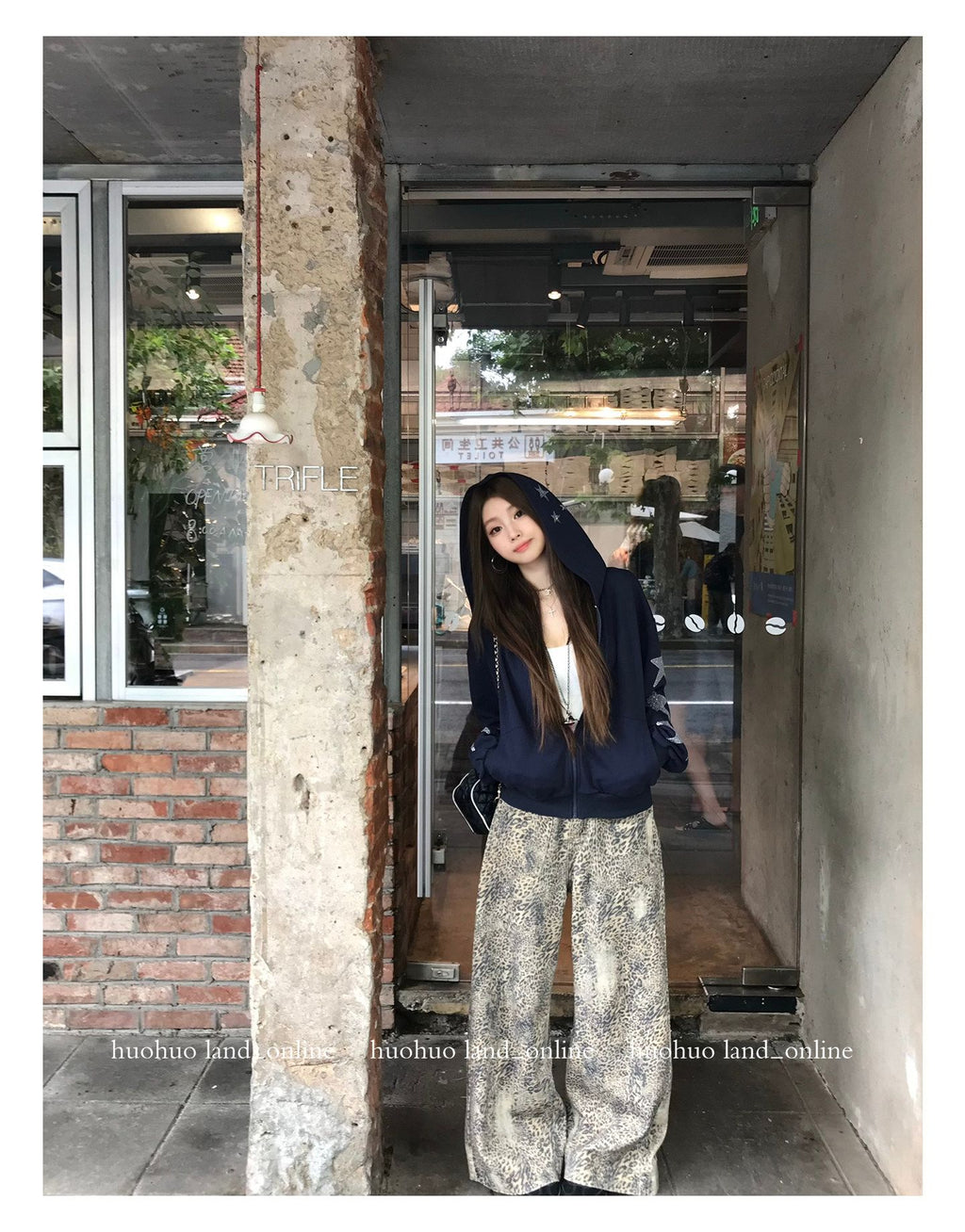 Korean Chic Straight Leopard Print Casual Pants