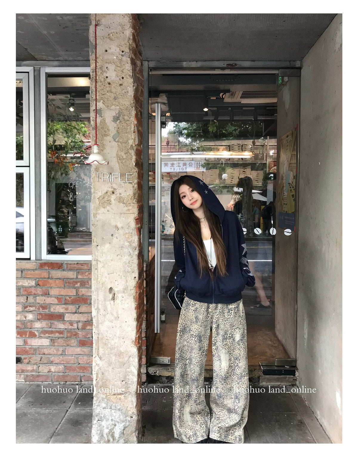 Korean Chic Straight Leopard Print Casual Pants
