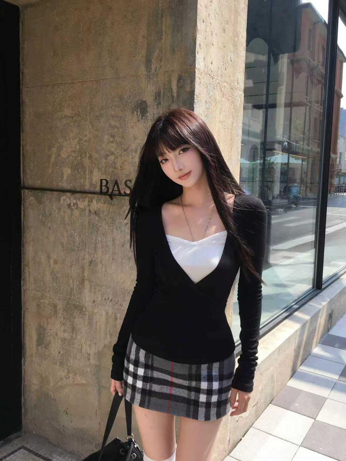 Mock Two-Piece Top and Skirt Set