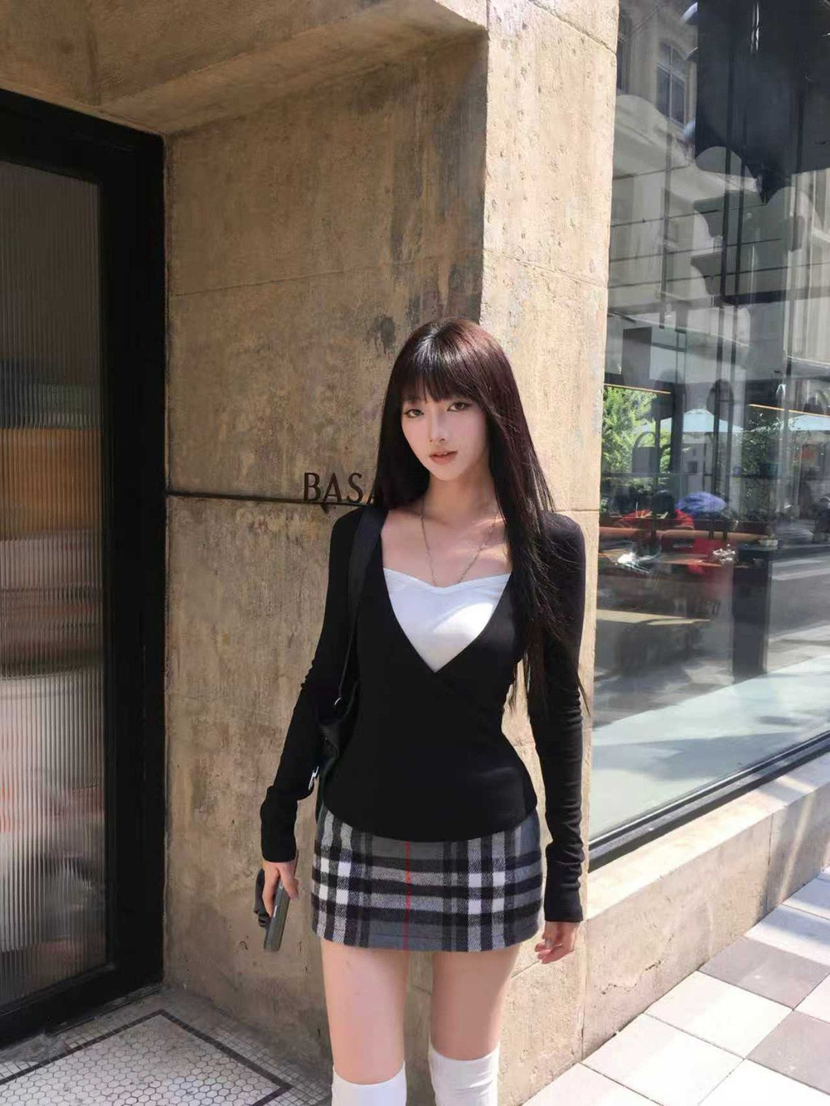 Mock Two-Piece Top and Skirt Set