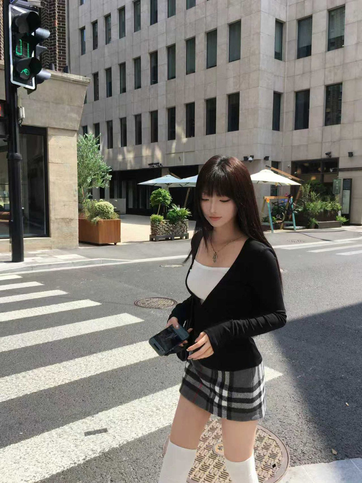 Mock Two-Piece Top and Skirt Set