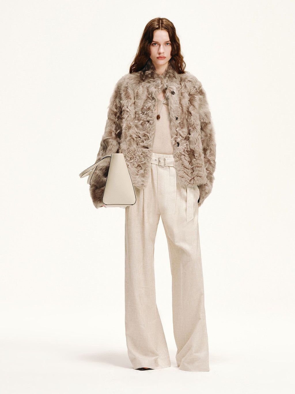 Lightweight Natural Water Ripple Curly Fur Stand Collar Shearling Coat