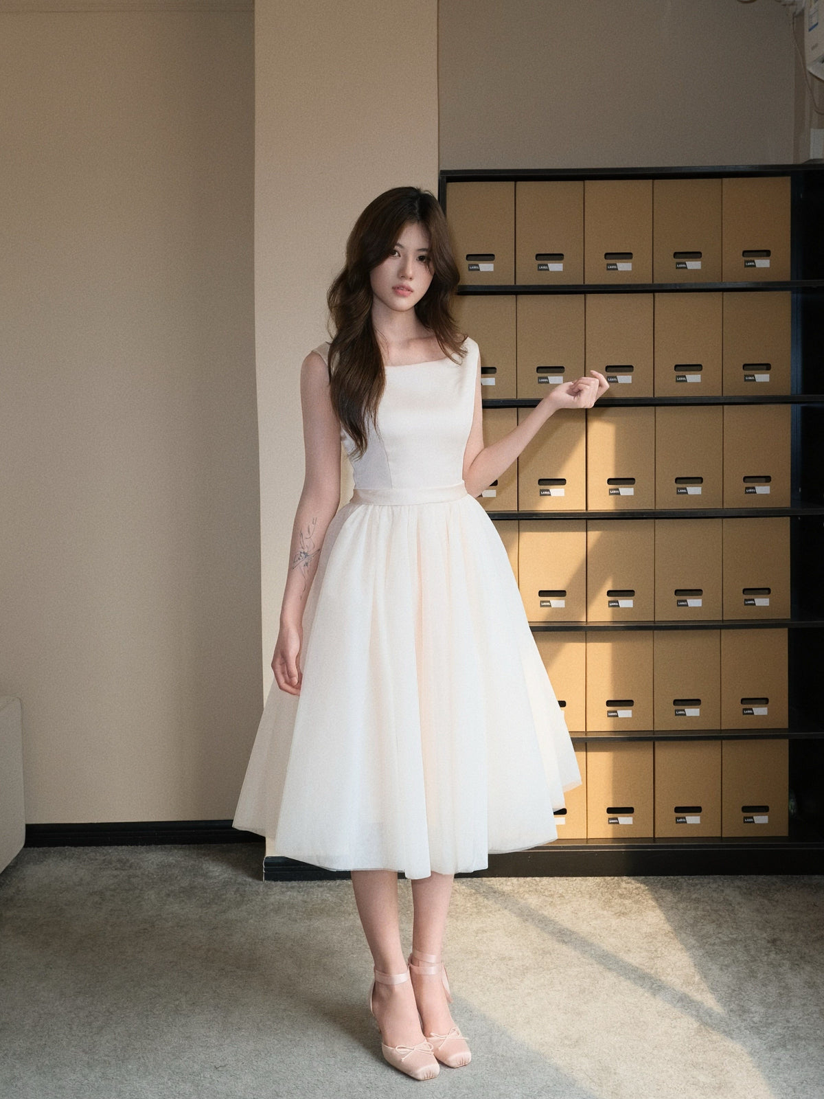 Hepburn-style Elegant Ballerina Tulle Midi Dress