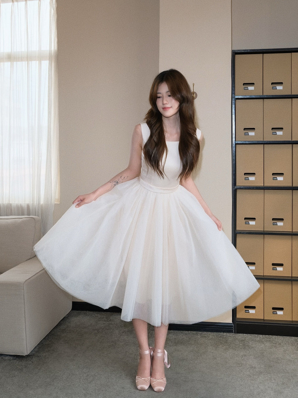 Hepburn-style Elegant Ballerina Tulle Midi Dress